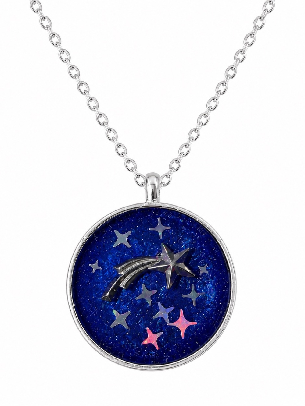 Silver Shooting Star Pendant Necklace in Blue